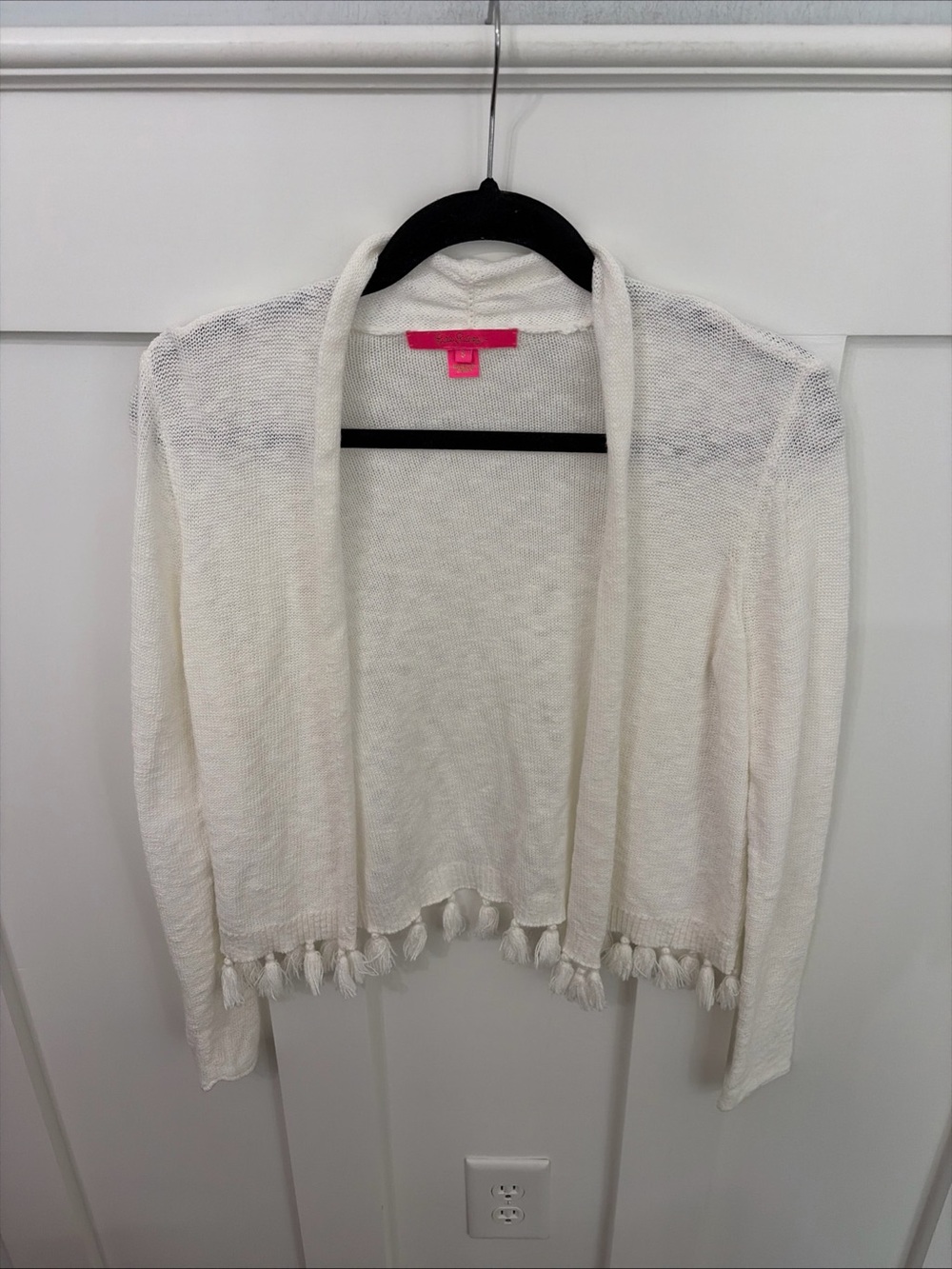 Lilly Pulitzer Faretta resort white Open-Front Knit Cardigan with Tassel Trim